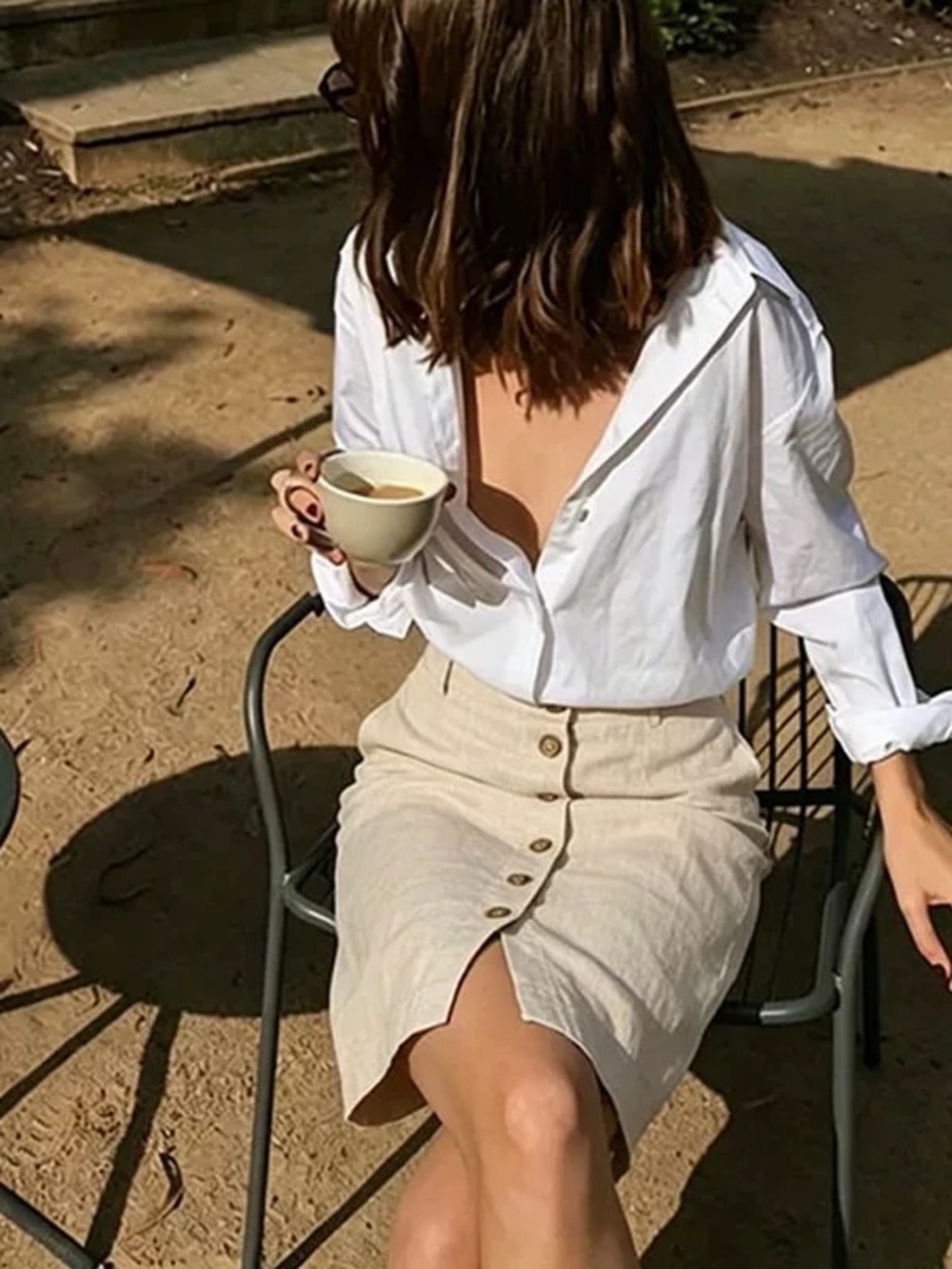 NEW 100% linen Classic Cream Button-Front Skirt Size L